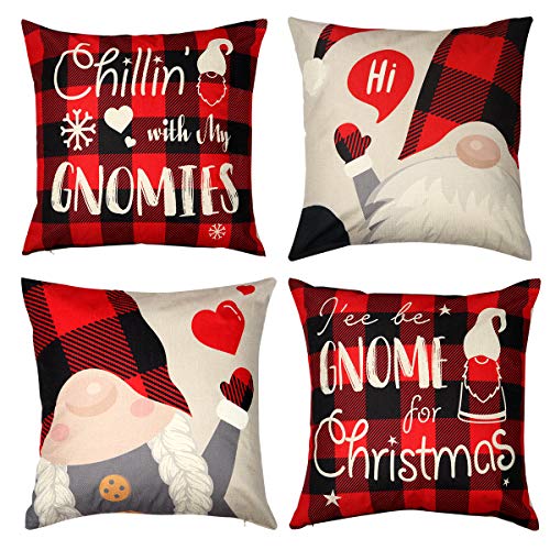 D-FantiX 18x18 Inch Christmas Gnome Throw Pillow Covers Set of 4