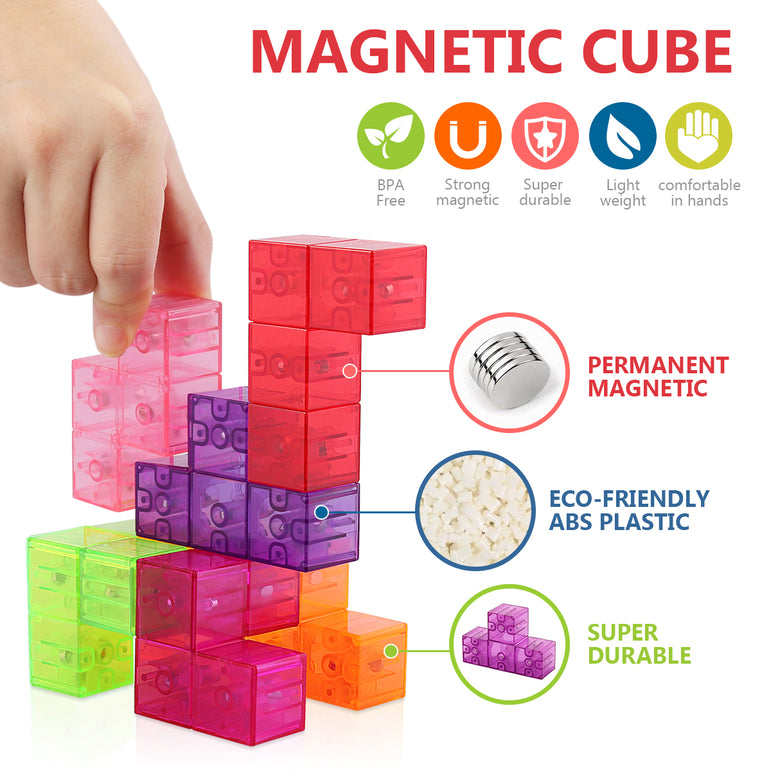 D-FantiX Magnetic Building Blocks, Magnet Toys 3D Brain Teaser Tetris Puzzle Square Magnet