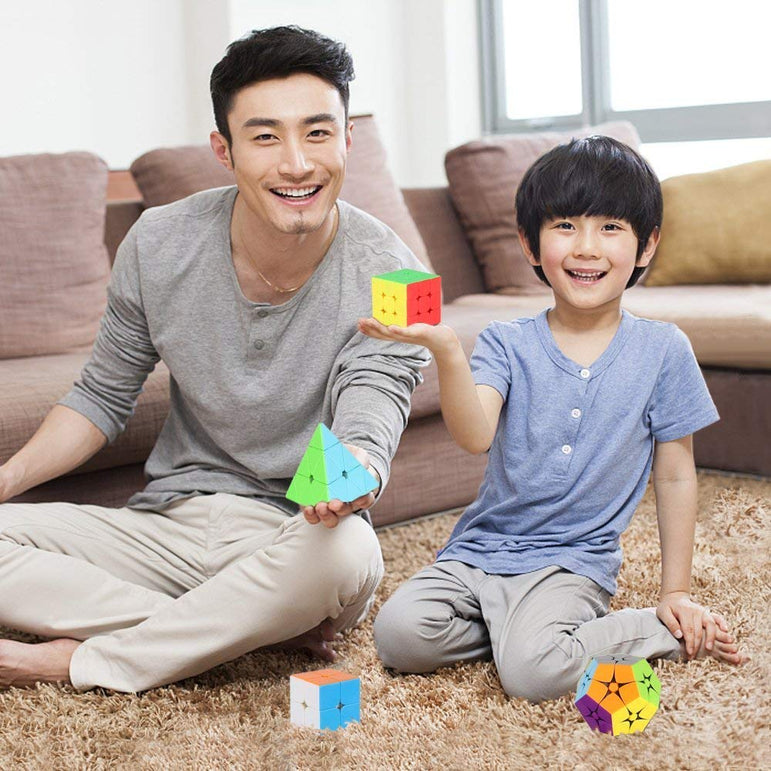D-FantiX Stickerless Speed Cube Bundle of 2x2, 3x3, Pyramid, 2x2 Megaminx