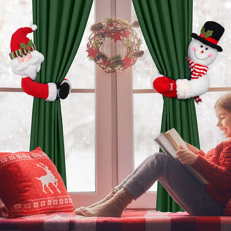 D-FantiX Christmas Curtain Buckle Tieback Set of 2, Santa Snowman Curtain Tiebacks