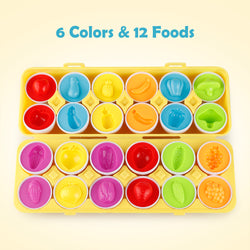 D-FantiX Color Matching Egg Set of 12, Vegetables Fruits Matching Easter Eggs For Kids Toddlers
