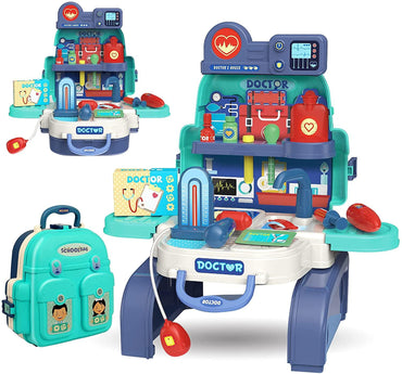 D-FantiX Doctor Kit for Kids Boys Girls, 23Pcs Kids Doctor Kit Backpack for Toddlers Pretend Play, 3 in 1 Educational Toy Medical Kit Toy Gift for Toddlers Ages 3 4 5 6 7 8 Years Old (Blue)