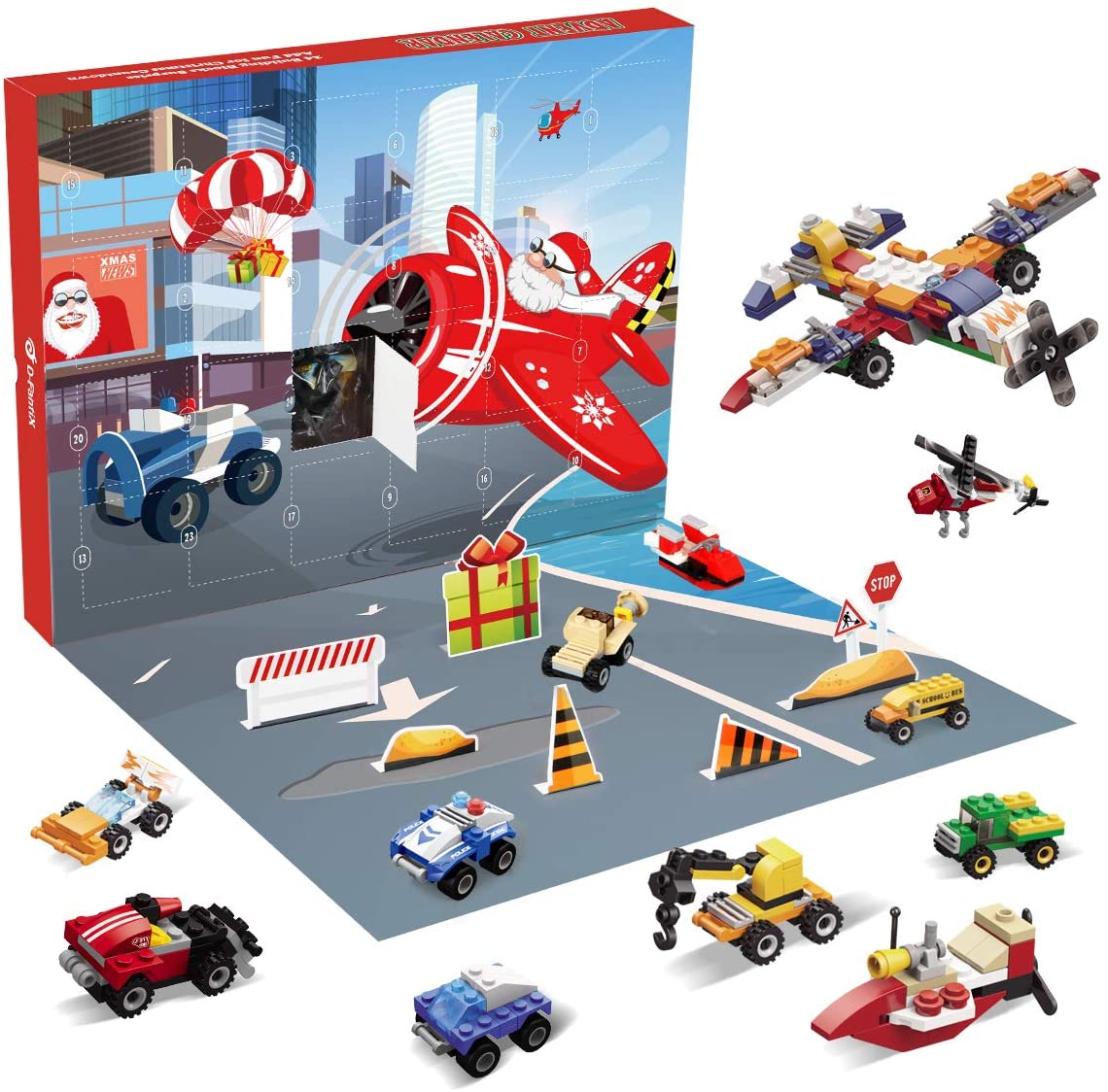 D-FantiX 2020 Kids Advent Calendar with Construction Vehicles Building Blocks