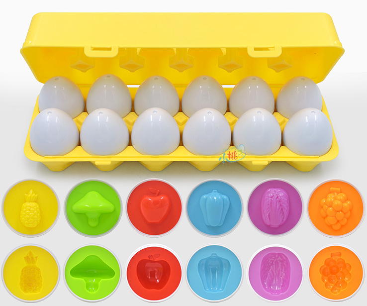 D-FantiX Color Matching Egg Set of 12, Vegetables Fruits Matching Easter Eggs For Kids Toddlers