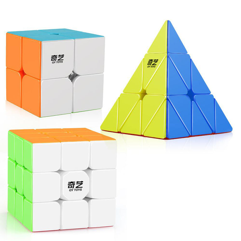 D-FantiX QY TOYS 2x2 Warrior W 3x3 Qiming Pyraminx Speed Cube Bundle