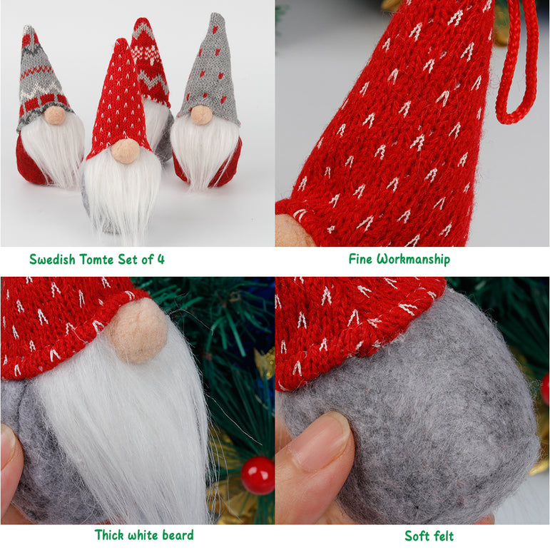 D-FantiX Gnome Christmas Ornaments Set of 4, Swedish Tomte Gnomes Plush