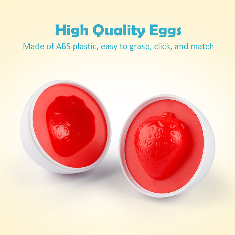 D-FantiX Color Matching Egg Set of 12, Vegetables Fruits Matching Easter Eggs For Kids Toddlers