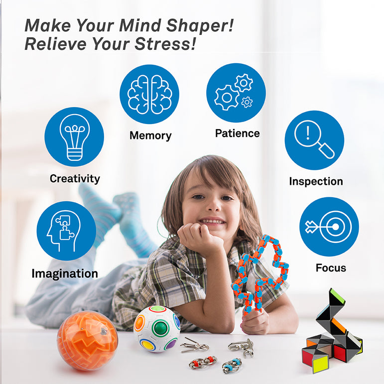 D-FantiX 14 Pcs Rainbow Brain Teaser Puzzles Toy Set
