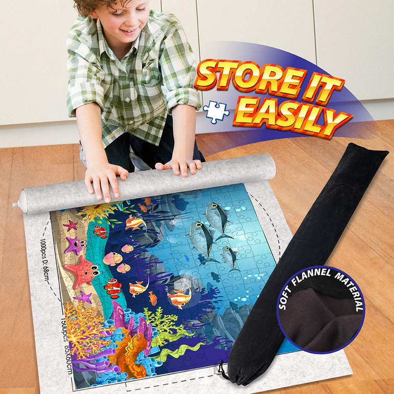 D-FantiX Jigsaw Puzzle Mat Roll Up Puzzle Mats for Jigsaw Puzzles Keeper Saver Store Jigroll Up to 500 1000 1500 Pieces, Inflatable Tube, 3 Elastic Fasteners, Premium Pump and Storage Bag 41" x 30"